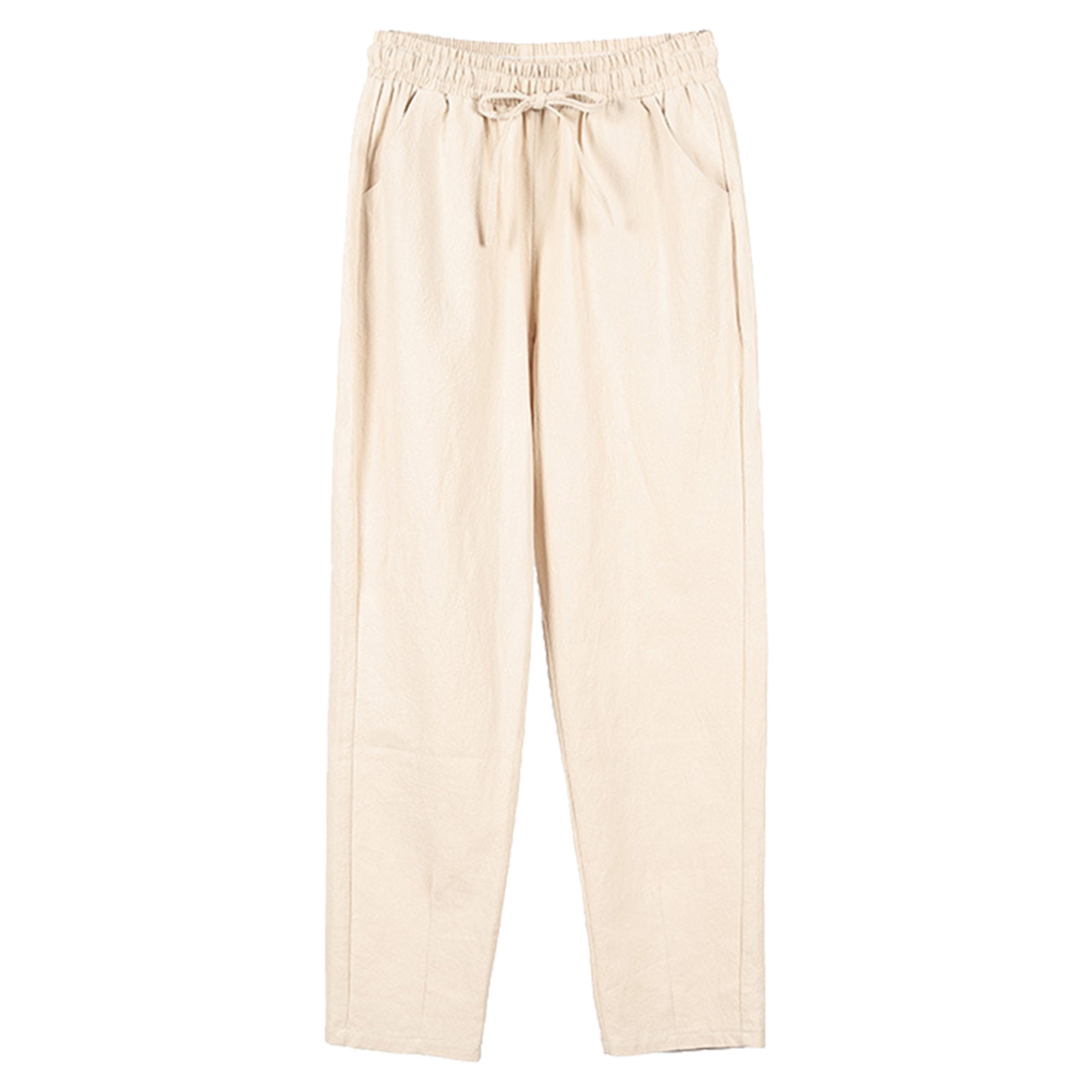 thumbnail image 3 of Pantalones palazzo de algodón y lino de cintura alta para mujer: pierna ancha, corte holgado, bolsillos, transpirables para verano/playa, 3 of 3
